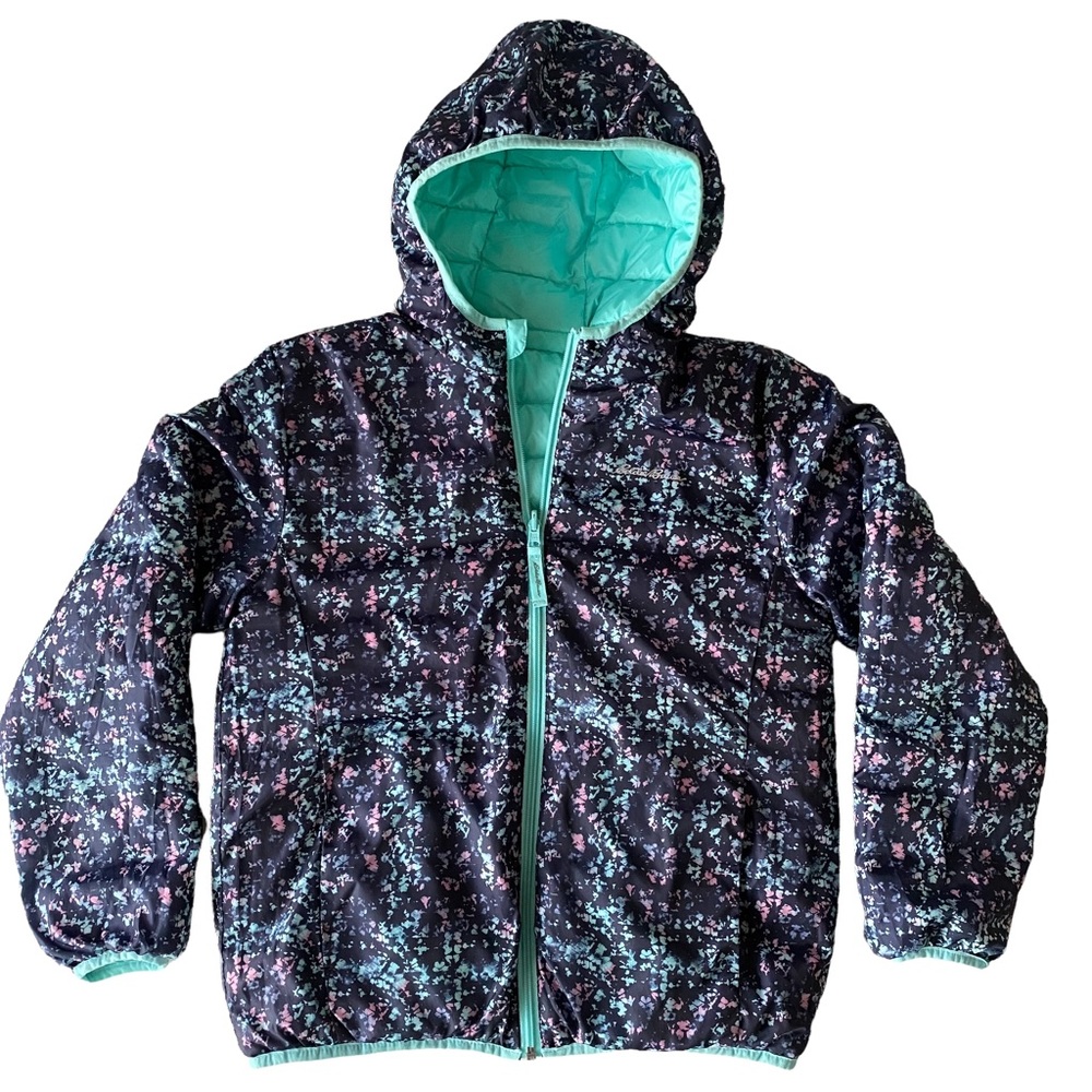 Eddie Bauer reversible hooded down puffer jacket, Size L 14/16 youth